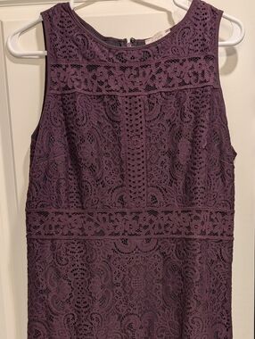 Loft Sleeveless Lace Shift Dress in Deep Plum